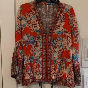 Free People Floral Blouse - Orange and Blue- runs large